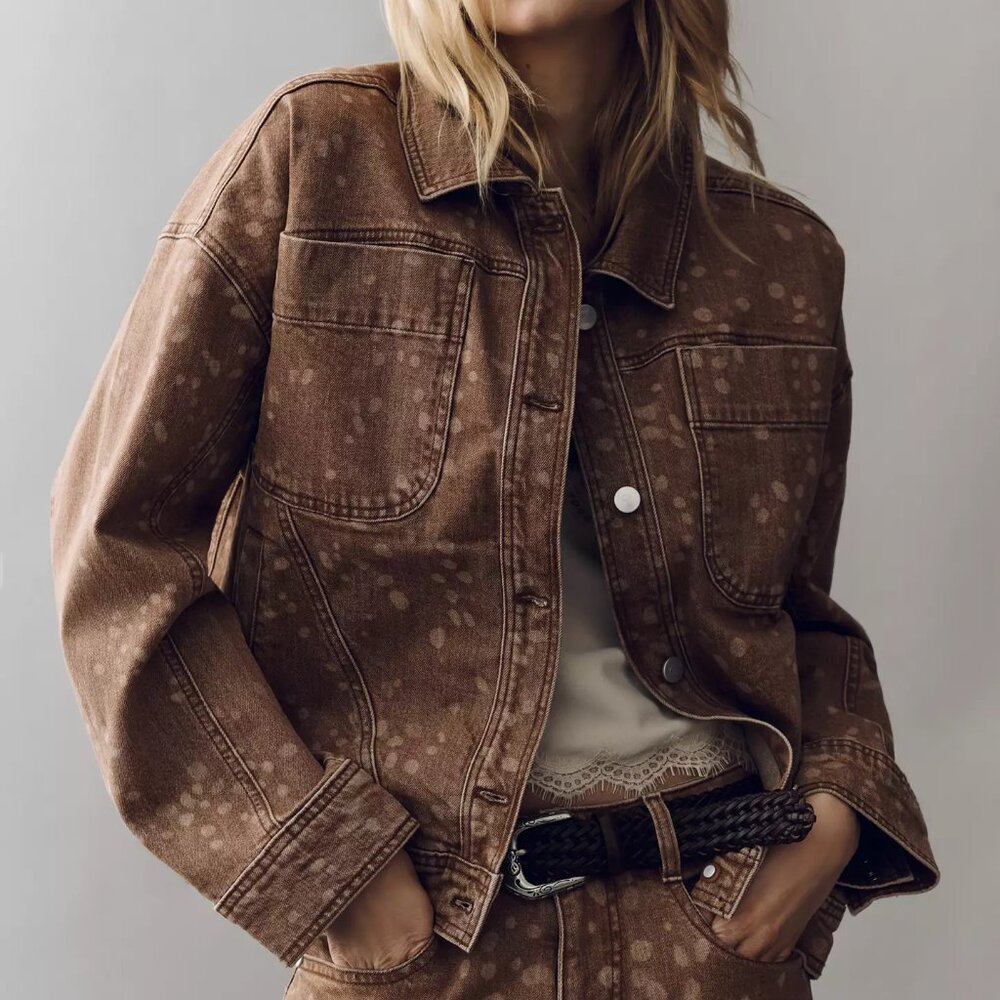 Anthropologie Pilcro Fawn Print Denim Jacket
